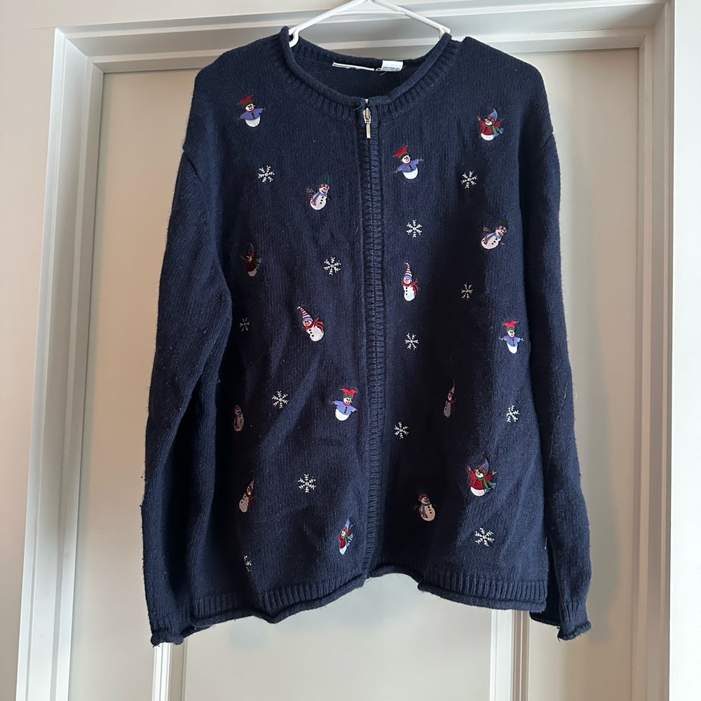 Croft & Barrow Navy Cardigan with Snowman Design